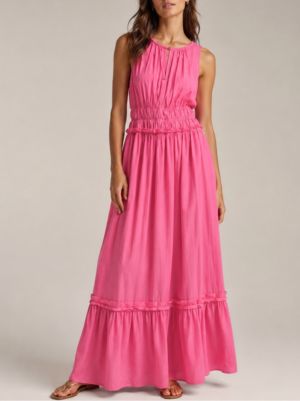 Current Air Anthropology Ruffle Maxi Dress Size S Pink A-line Sleeveless